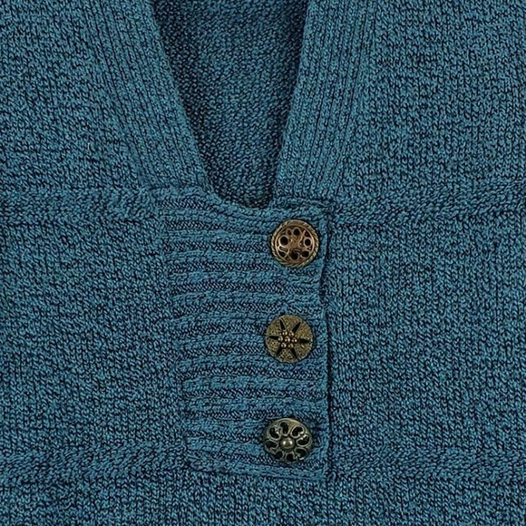BKE Buckle Teal Cable Knit Sweater Sz M Square V Neck Pullover Casual Cozy Warm - Picture 3 of 9